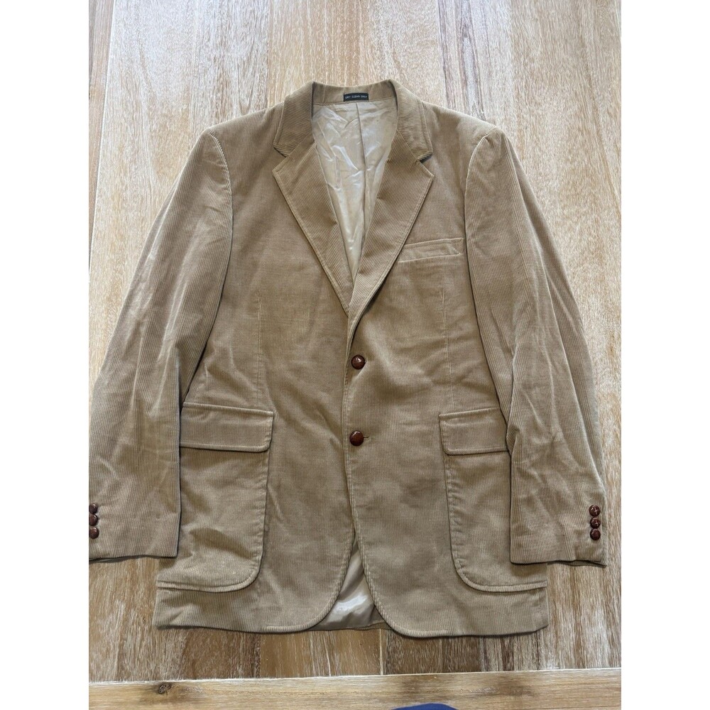 Vtg Jordache Corduroy Blazer Jacket Mens 42L Tan Camel Sport Coat 100% Cotton 42